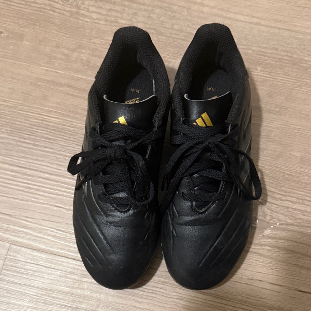 Kids Soccer Cleats adidas Copa Black Athletic Shoes with Gold Logo Accent